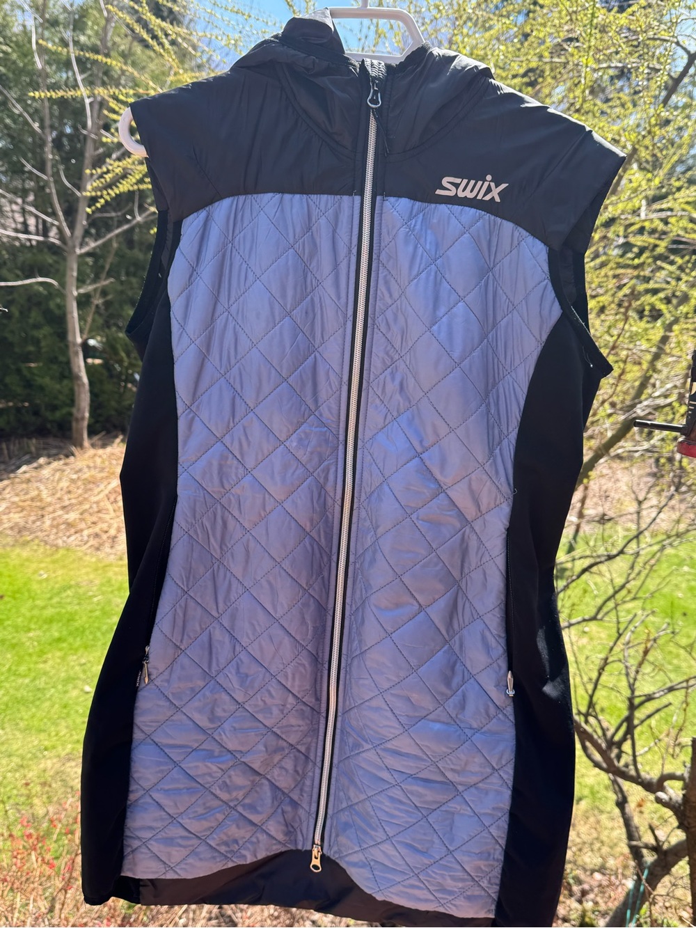 Swix Women's Quilted Hooded Vest in Light Blue and Black